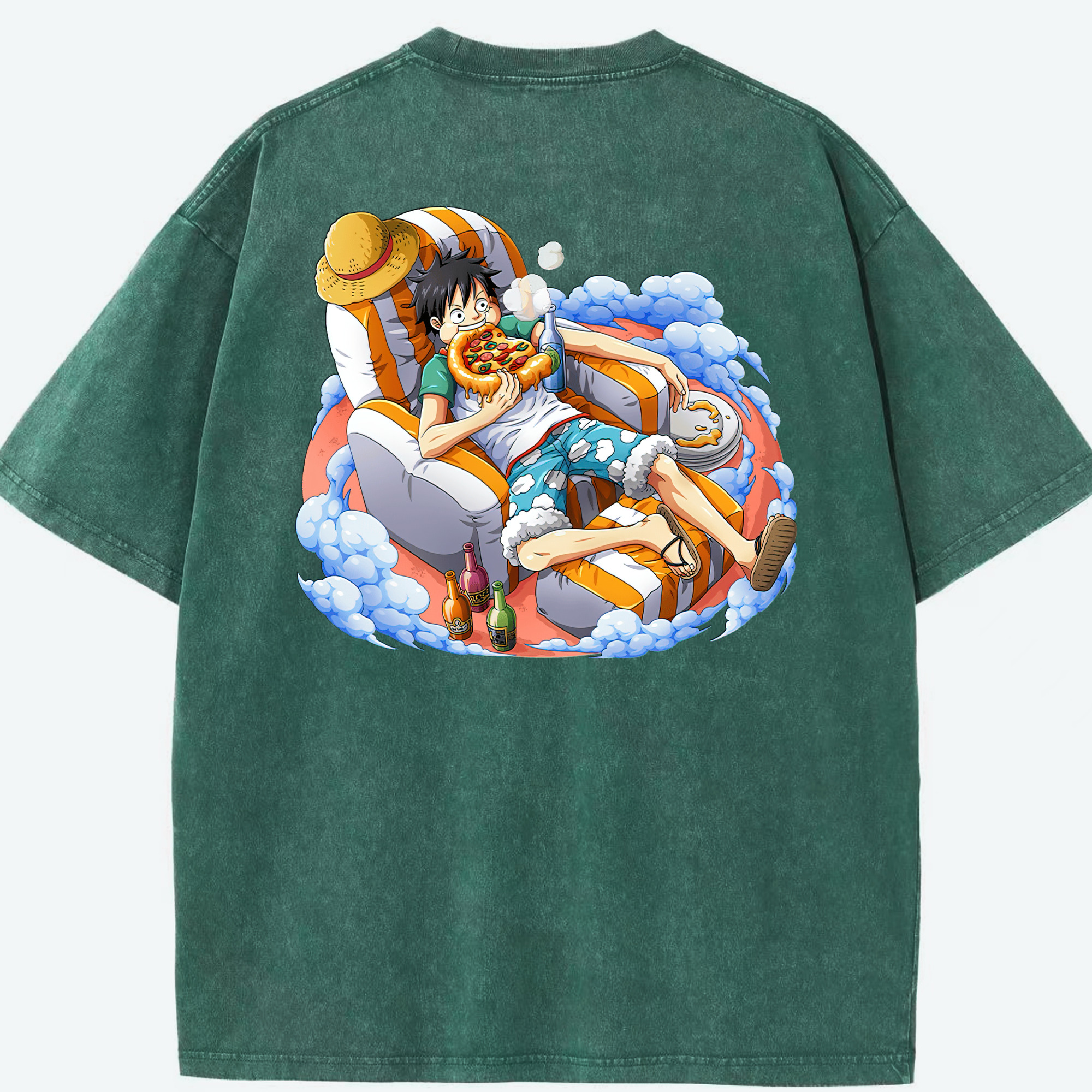 ワンピース モンキー・D・ルフィ ONE PIECE Monkey D. Luffy 綿100% ヴィンテージ風 半袖Tシャツ（背面プリント）